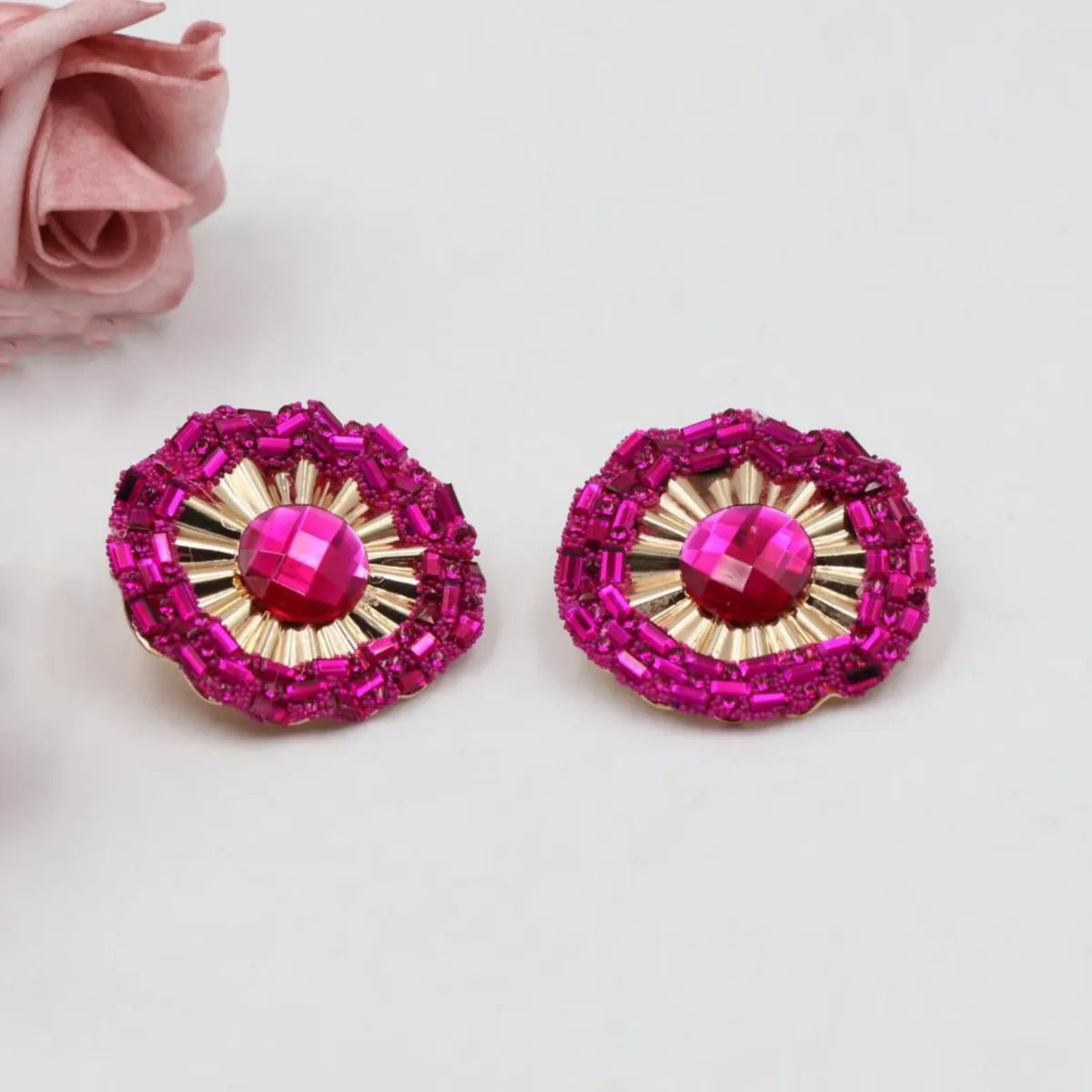 1 Pair Simple Style Round Flower Zinc Alloy Ear Studs