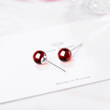 1 Pair Simple Style Round Garnet Inlay Garnet White Gold Plated Women's Ear Studs