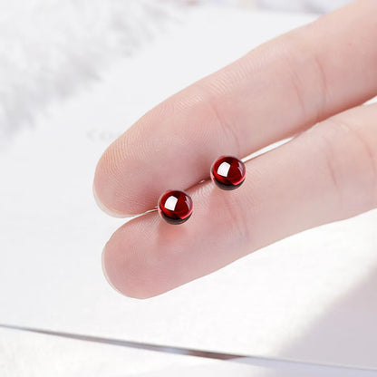 1 Pair Simple Style Round Garnet Inlay Garnet White Gold Plated Women's Ear Studs