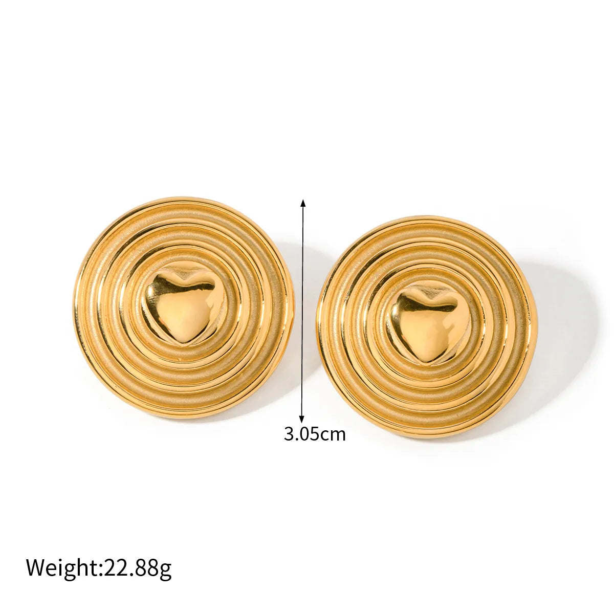 1 Pair Simple Style Round Heart Shape 304 Stainless Steel 18K Gold Plated Ear Studs