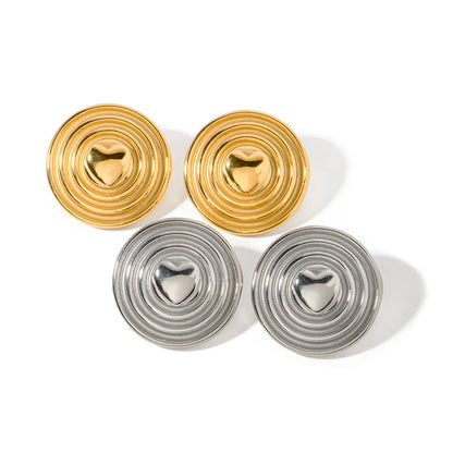 1 Pair Simple Style Round Heart Shape 304 Stainless Steel 18K Gold Plated Ear Studs