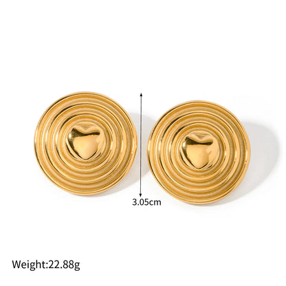 1 Pair Simple Style Round Heart Shape 304 Stainless Steel 18K Gold Plated Ear Studs