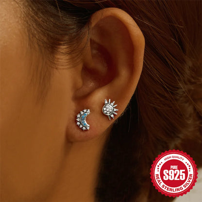 1 Pair Simple Style Round Heart Shape Plating Inlay Sterling Silver Zircon Ear Studs