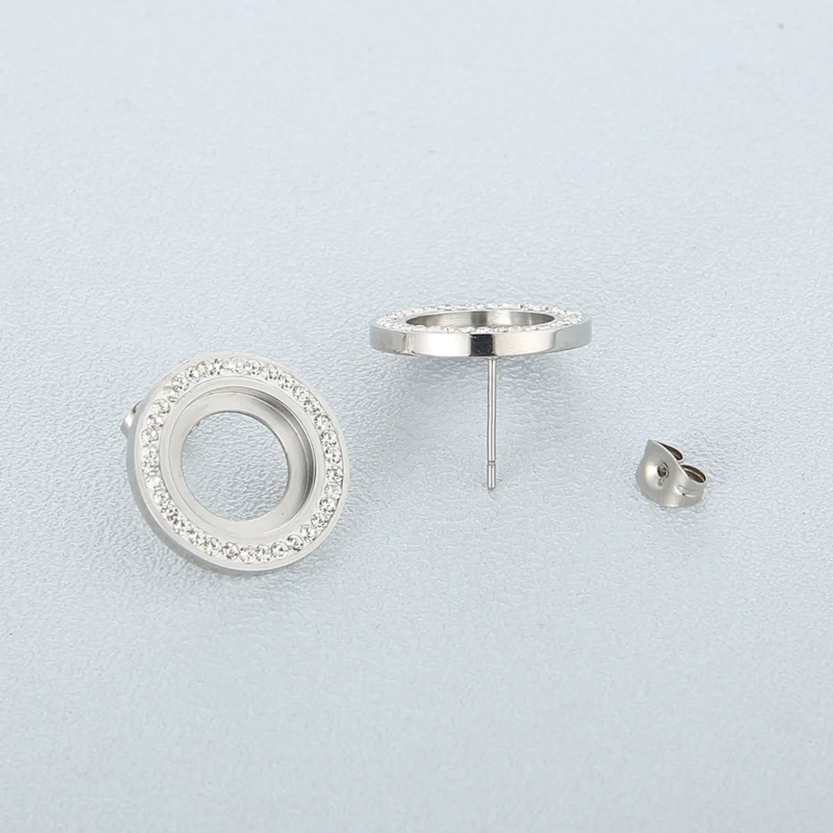 1 Pair Simple Style Round Hollow Out Inlay Stainless Steel Rhinestones Ear Studs