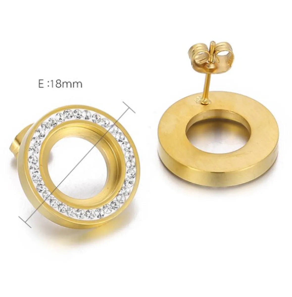 1 Pair Simple Style Round Hollow Out Inlay Stainless Steel Rhinestones Ear Studs