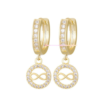 1 Pair Simple Style Round Infinity Plating Hollow Out Inlay Brass Zircon Drop Earrings