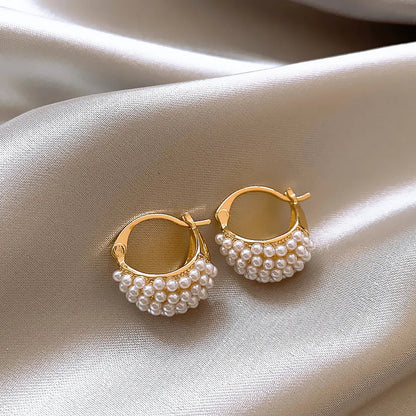 1 Pair Simple Style Round Inlay Alloy Pearl Ear Studs