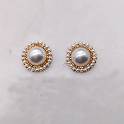 1 Pair Simple Style Round Inlay Alloy Pearl Ear Studs