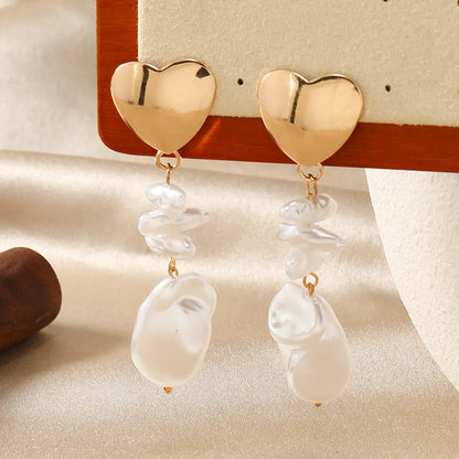 1 Pair Simple Style Round Inlay Alloy Pearl Gold Plated Drop Earrings