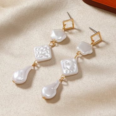 1 Pair Simple Style Round Inlay Alloy Pearl Gold Plated Drop Earrings