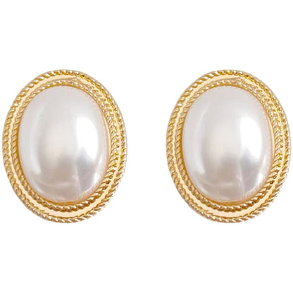 1 Pair Simple Style Round Inlay Alloy Pearl Zircon Ear Studs