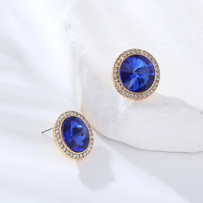 1 Pair Simple Style Round Inlay Alloy Rhinestones Ear Studs