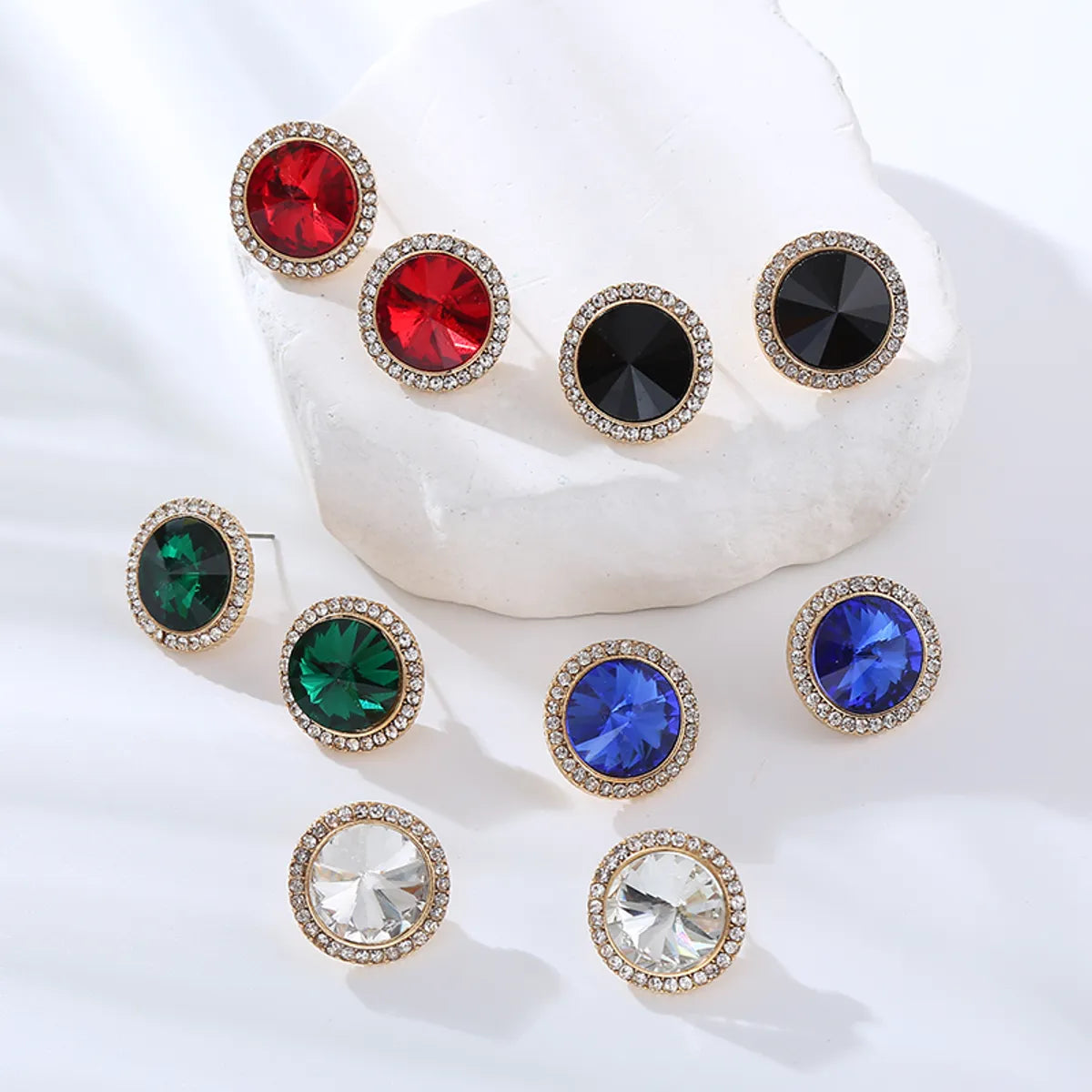 1 Pair Simple Style Round Inlay Alloy Rhinestones Ear Studs