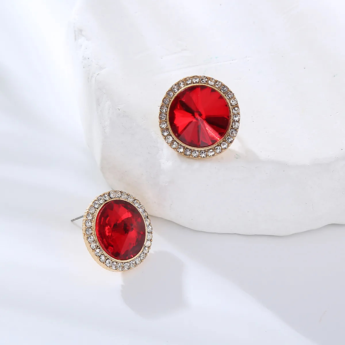 1 Pair Simple Style Round Inlay Alloy Rhinestones Ear Studs