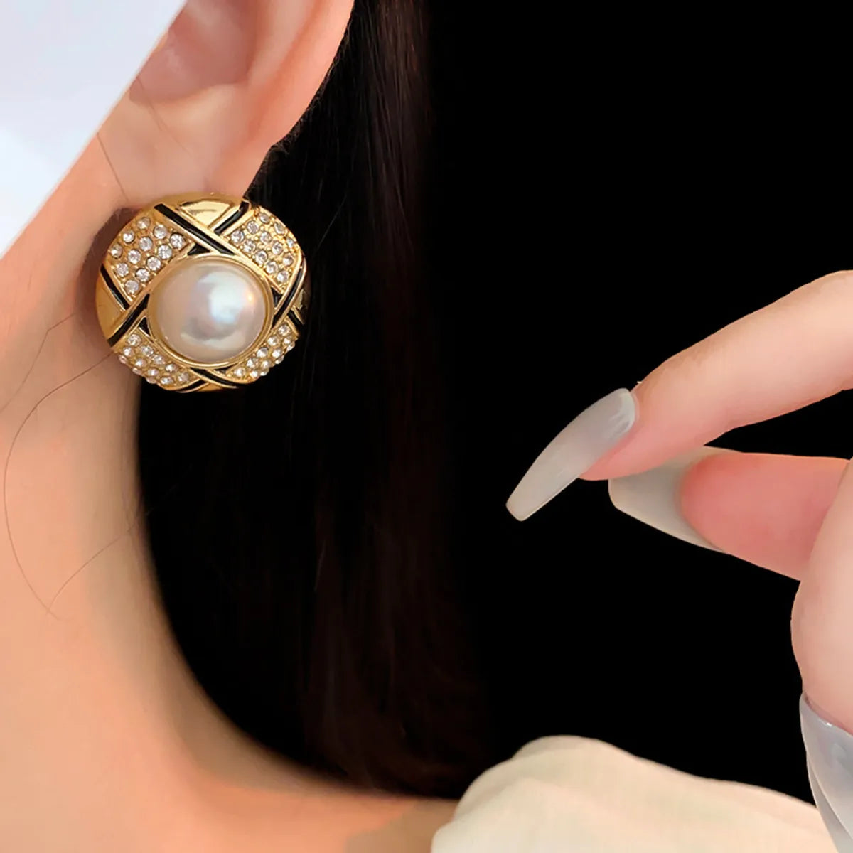 1 Pair Simple Style Round Inlay Alloy Zircon Ear Studs