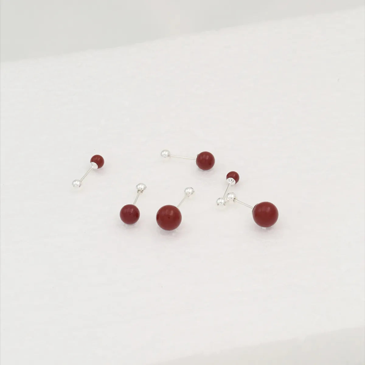 1 Pair Simple Style Round Inlay Cinnabar Cinnabar Ear Studs