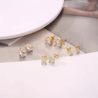 1 Pair Simple Style Round Inlay Copper Zircon K Gold Plated Ear Studs