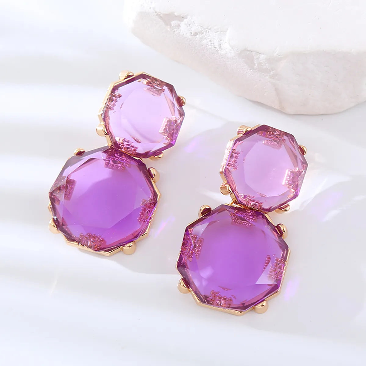 1 Pair Simple Style Round Inlay Resin Resin Drop Earrings