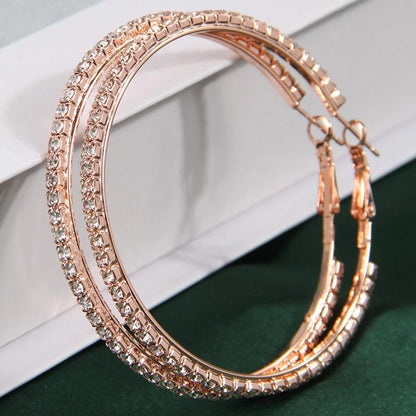 1 Pair Simple Style Round Inlay Rhinestone Ferroalloy Rhinestones Hoop Earrings