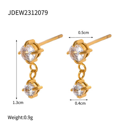 1 Pair Simple Style Round Inlay Stainless Steel Rhinestones 18K Gold Plated Drop Earrings