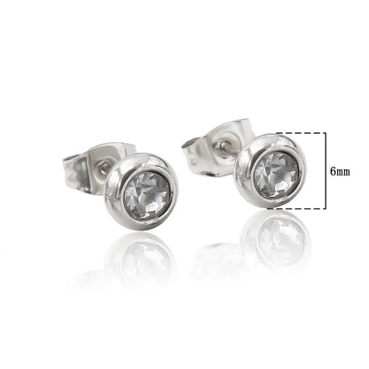 1 Pair Simple Style Round Inlay Stainless Steel Zircon Ear Studs