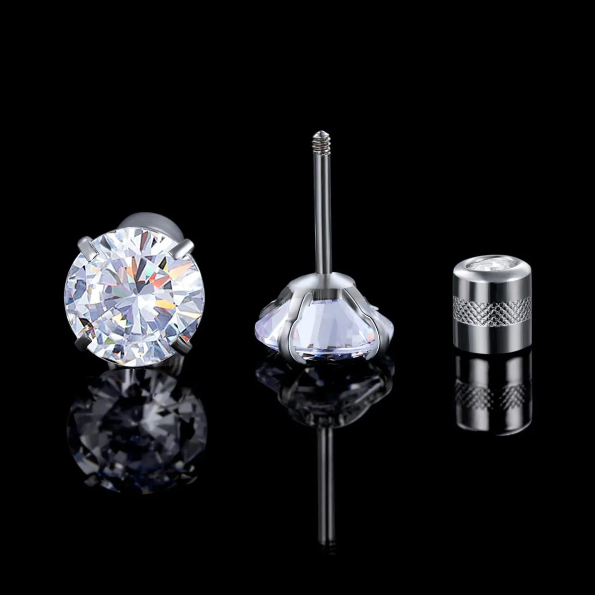 1 Pair Simple Style Round Inlay Stainless Steel Zircon Ear Studs