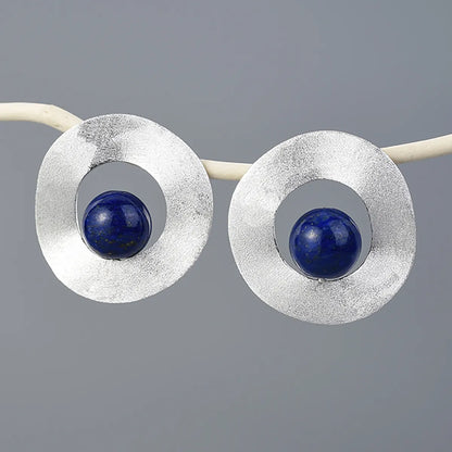 1 Pair Simple Style Round Inlay Sterling Silver Natural Stone Ear Studs