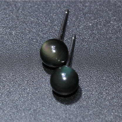 1 Pair Simple Style Round Inlay Sterling Silver Obsidian Ear Studs