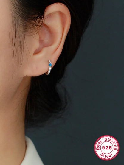 1 Pair Simple Style Round Inlay Sterling Silver Opal 18k Gold Plated White Gold Plated Earrings