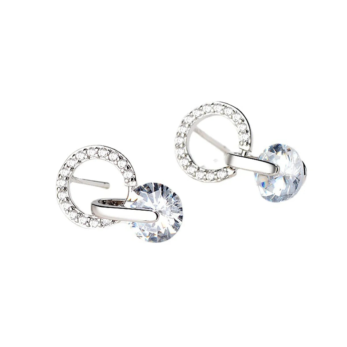 1 Pair Simple Style Round Inlay Sterling Silver Zircon Ear Studs