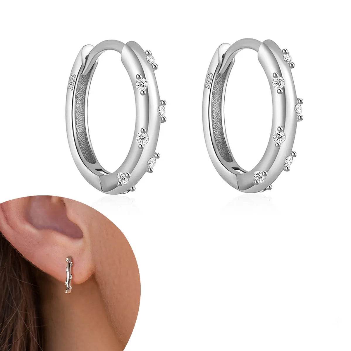 1 Pair Simple Style Round Inlay Sterling Silver Zircon Earrings