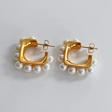 1 Pair Simple Style Round Inlay Titanium Steel Pearl Ear Studs