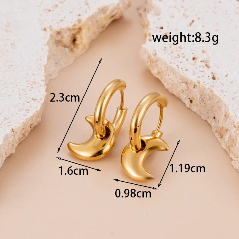 1 Pair Simple Style Round Moon Heart Shape Plating 304 Stainless Steel Drop Earrings