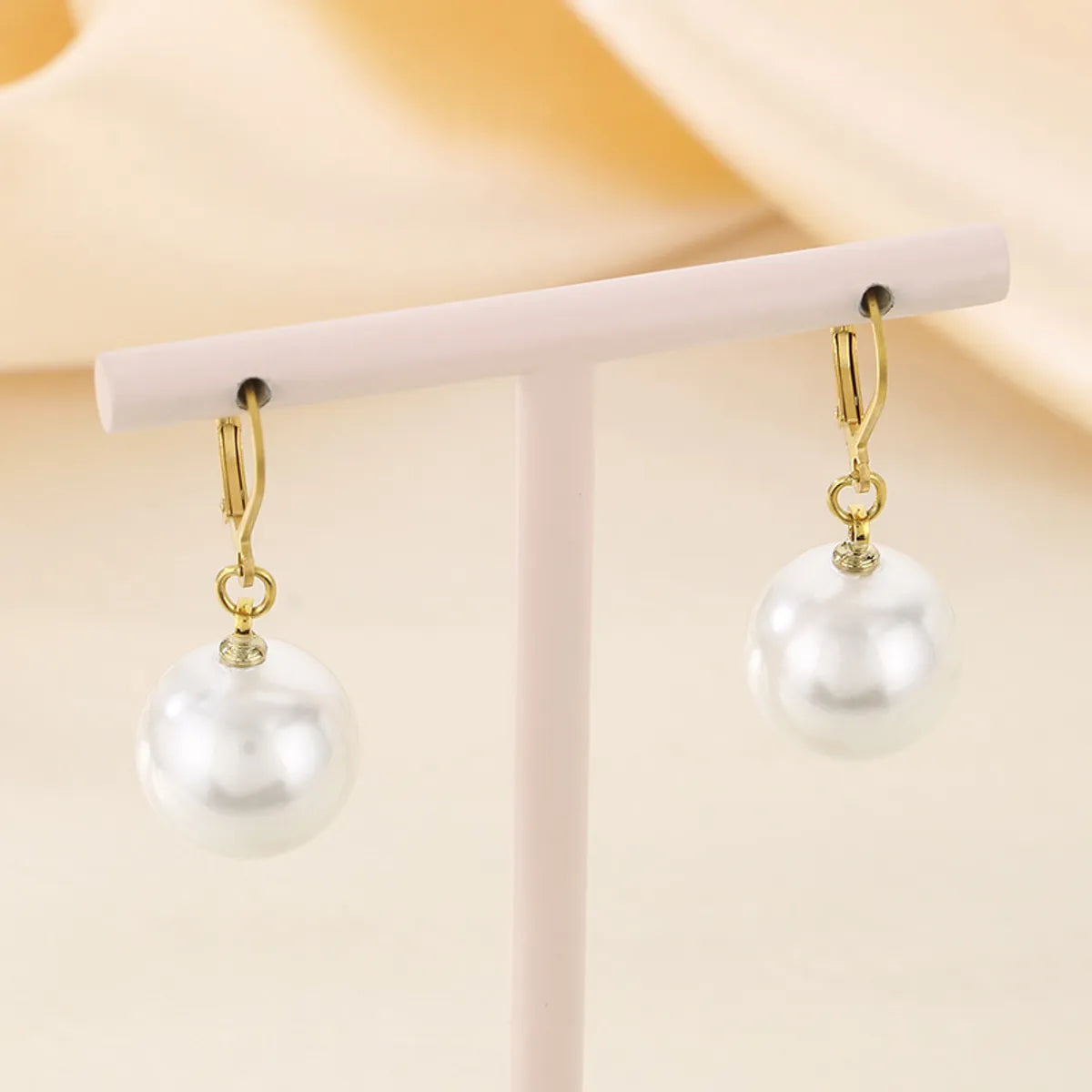 1 Pair Simple Style Round Oval Inlay 304 Stainless Steel Pearl Drop Earrings