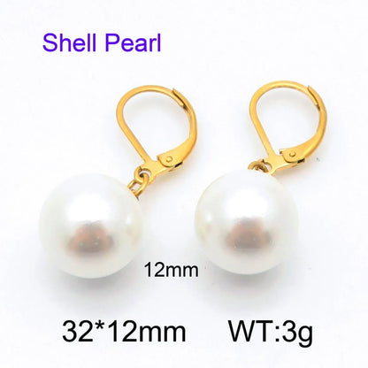 1 Pair Simple Style Round Oval Inlay 304 Stainless Steel Pearl Drop Earrings