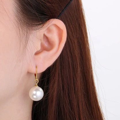 1 Pair Simple Style Round Oval Inlay 304 Stainless Steel Pearl Drop Earrings