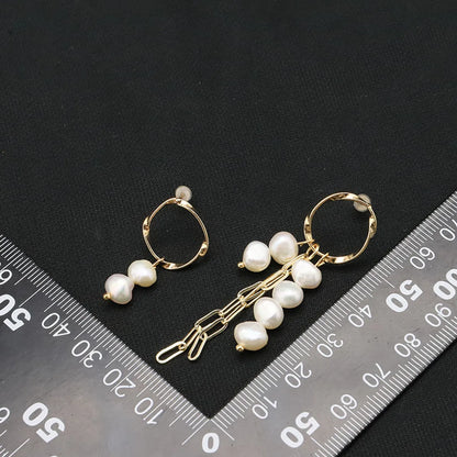 1 Pair Simple Style Round Patchwork Plating Freshwater Pearl Copper 18k Gold Plated Drop Earrings