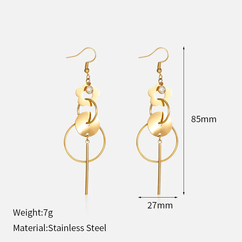 1 Pair Simple Style Round Plating 304 Stainless Steel 18K Gold Plated Drop Earrings