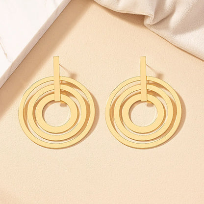 1 Pair Simple Style Round Plating Alloy Gold Plated Drop Earrings