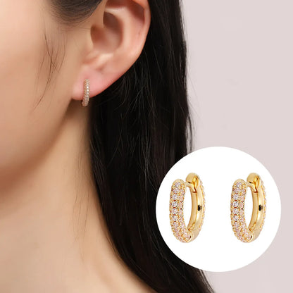 1 Pair Simple Style Round Plating Inlay Copper Artificial Gemstones Earrings