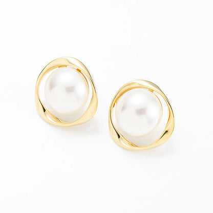 1 Pair Simple Style Round Plating Inlay Copper Artificial Pearls Ear Studs