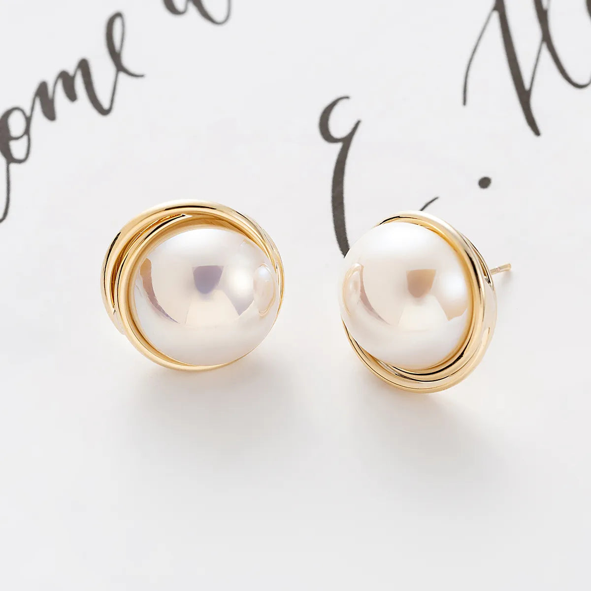 1 Pair Simple Style Round Plating Inlay Copper Artificial Pearls Ear Studs