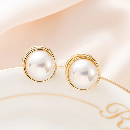 1 Pair Simple Style Round Plating Inlay Copper Artificial Pearls Ear Studs