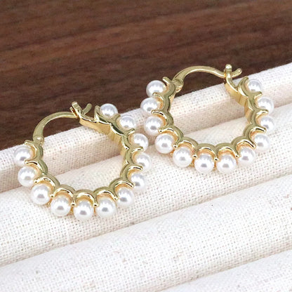 1 Pair Simple Style Round Plating Inlay Copper Pearl Gold Plated Earrings