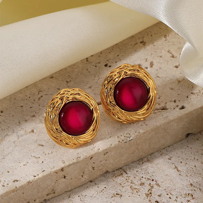 1 Pair Simple Style Round Plating Inlay Copper Resin 18k Gold Plated Ear Studs