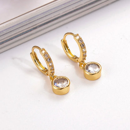 1 Pair Simple Style Round Plating Inlay Copper Zircon 18k Gold Plated Earrings