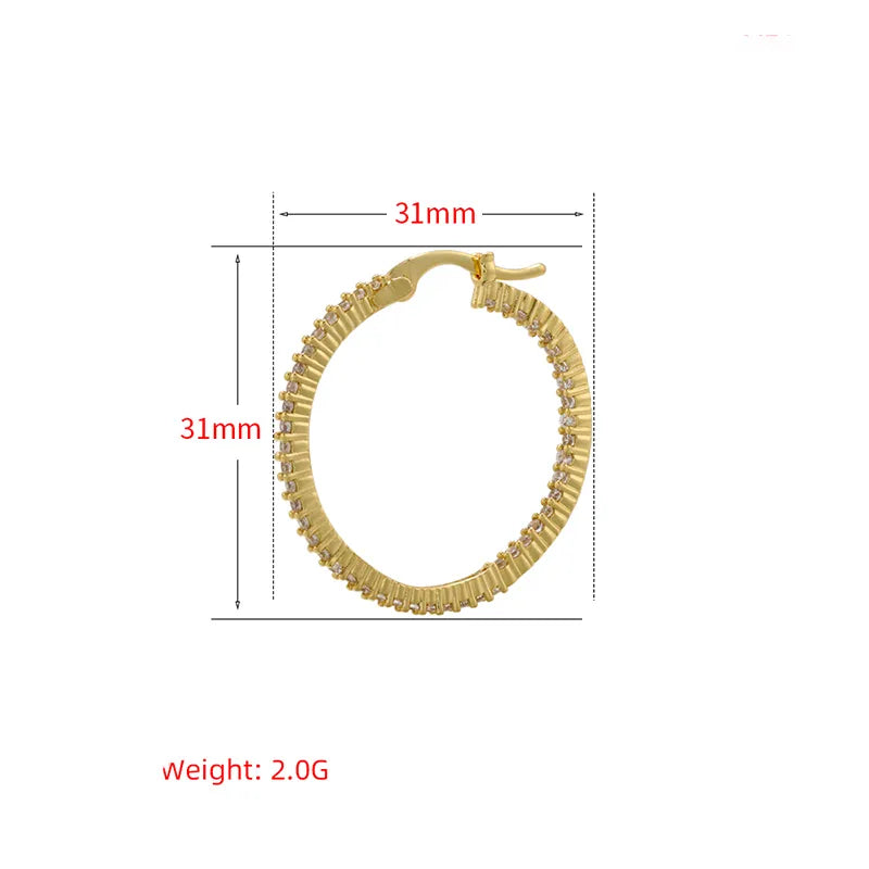 1 Pair Simple Style Round Plating Inlay Copper Zircon 18k Gold Plated Hoop Earrings Ear Studs