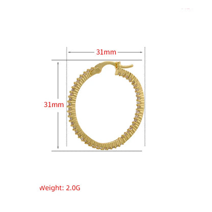 1 Pair Simple Style Round Plating Inlay Copper Zircon 18k Gold Plated Hoop Earrings Ear Studs