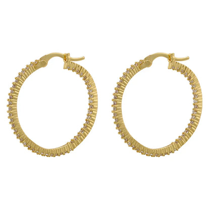 1 Pair Simple Style Round Plating Inlay Copper Zircon 18k Gold Plated Hoop Earrings Ear Studs