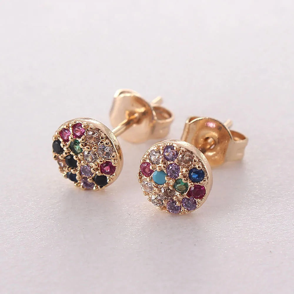 1 Pair Simple Style Round Plating Inlay Copper Zircon Gold Plated Ear Studs